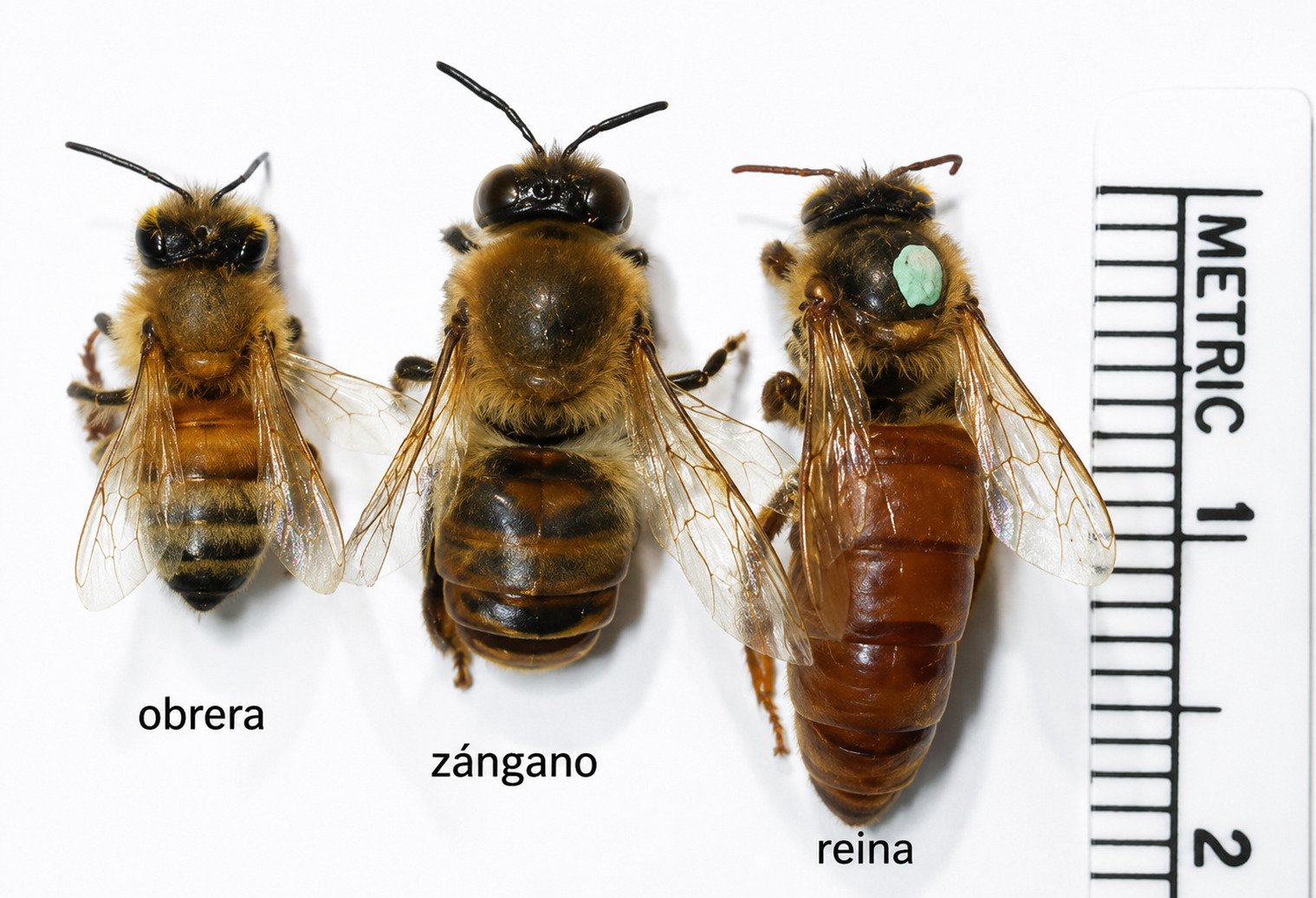 Comparativa: obrera, zángano y reina