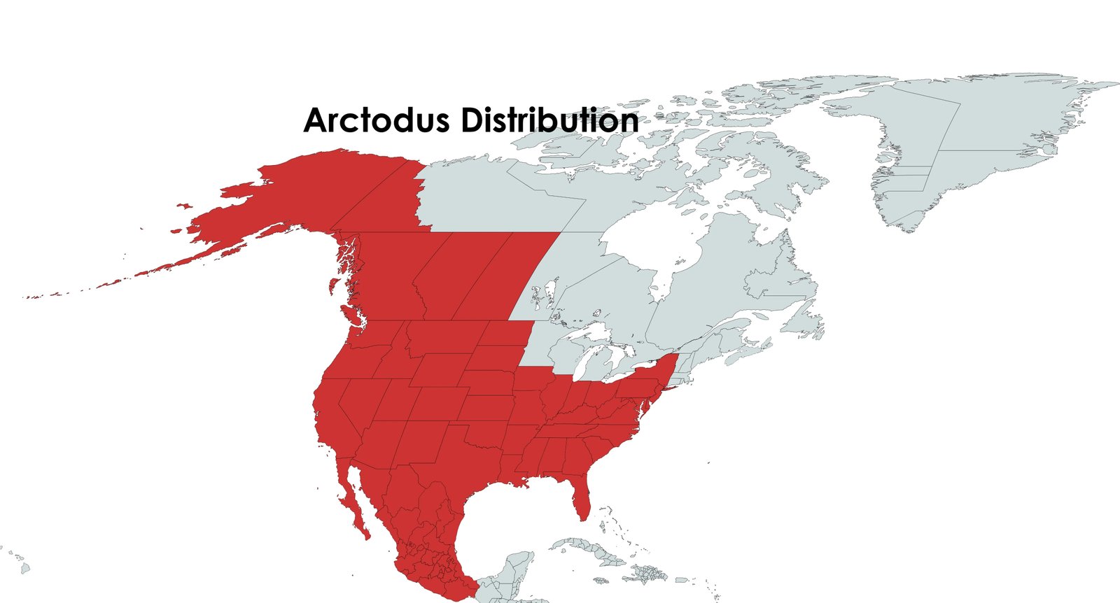 Mapa de distribución de Arctodus en Norteamérica