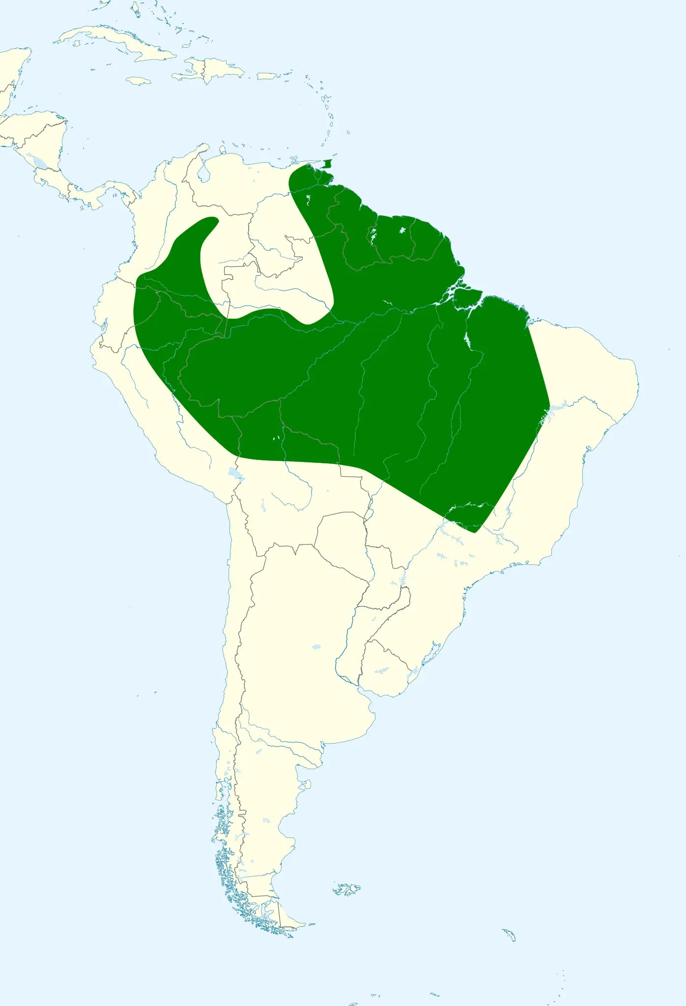 Mapa de distribución en América Central y del Sur