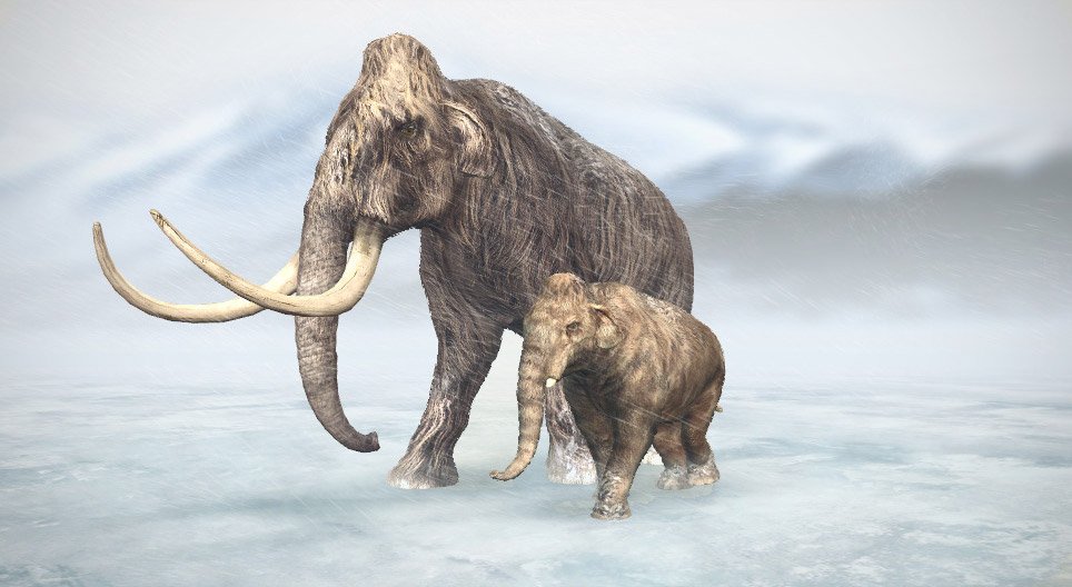 Reconstrucción de una hembra con su cría